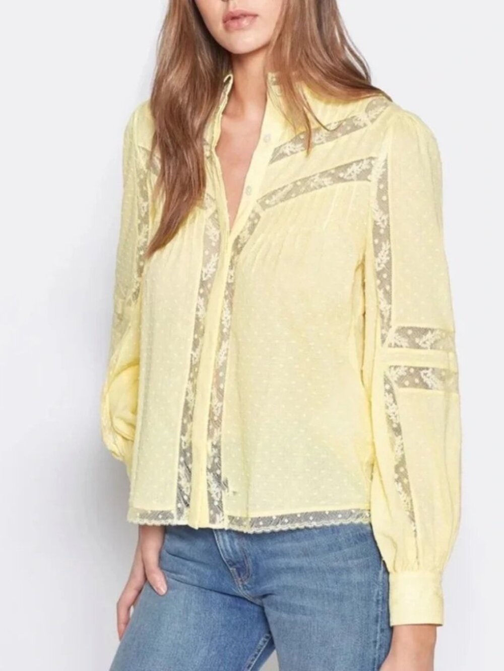 Joie Nazly Swiss Dot Cotton Blouse, Soft Yellow